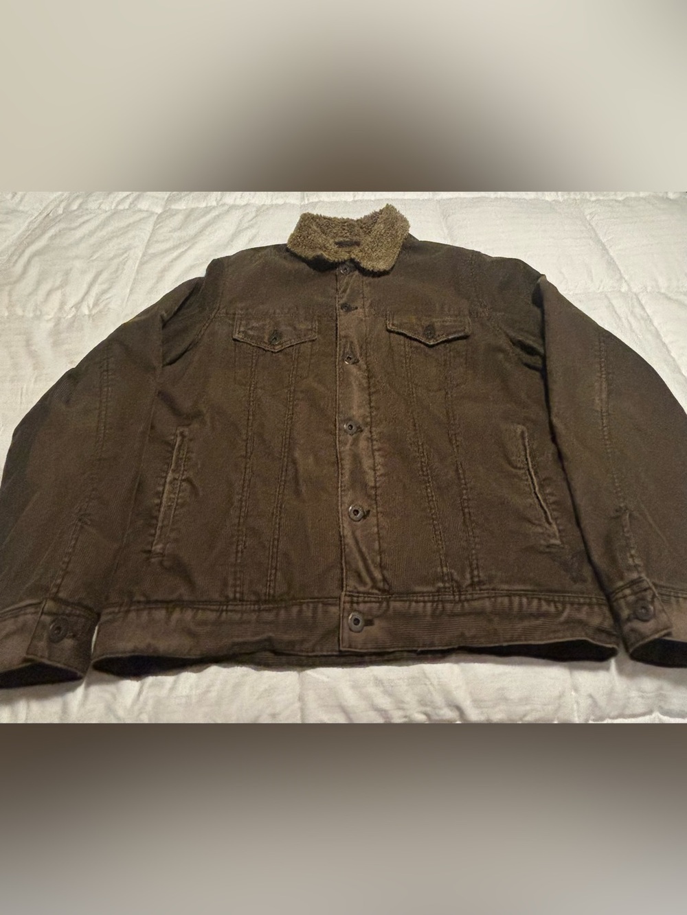 Vintage Y2K American Eagle Green Corduroy Fleece Lined Button Coat Size Large